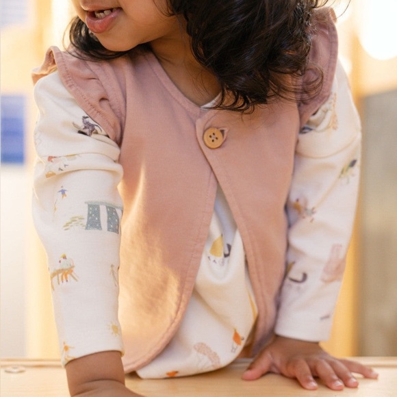 Pehr Organic Cotton French Terry Ruffle Vest in Soft Peony - Picture 7 of 8